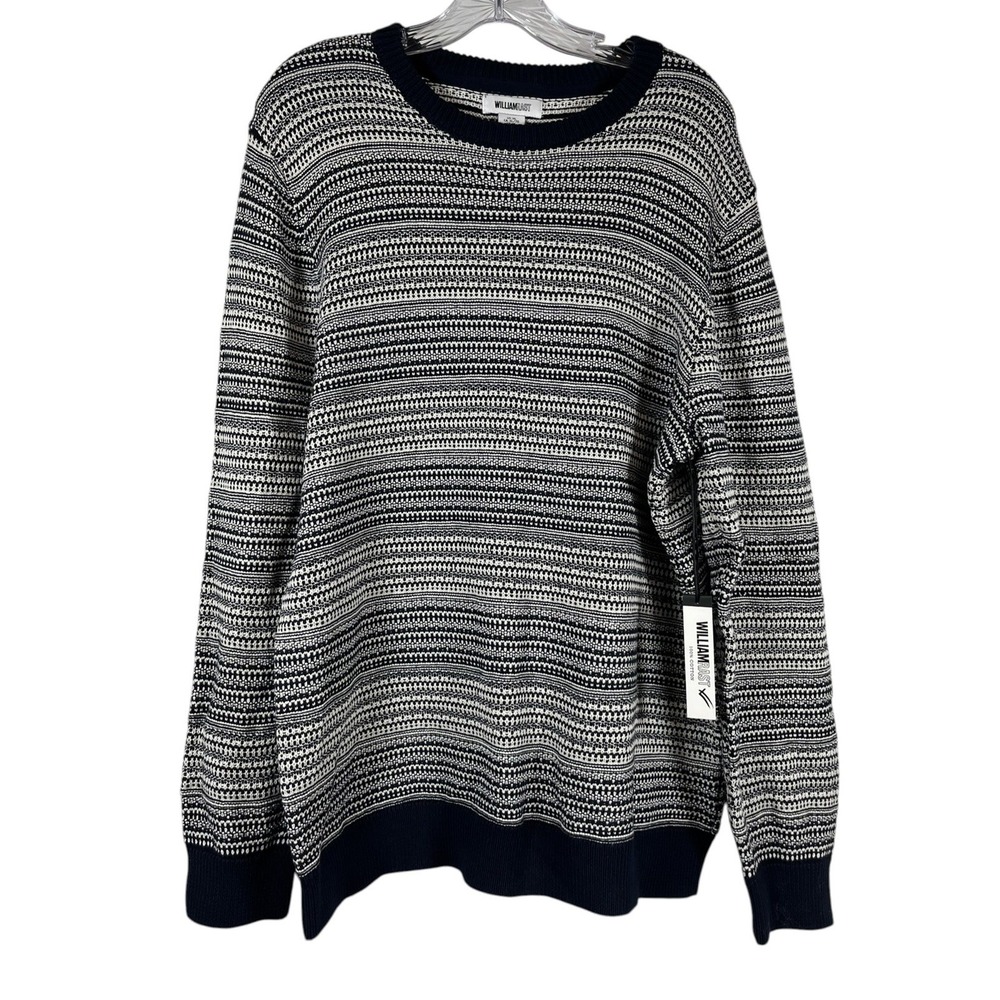 NWT William Rast Sz XL Pullover Sweater Navy Blue Cream Cotton Crewneck Mens New